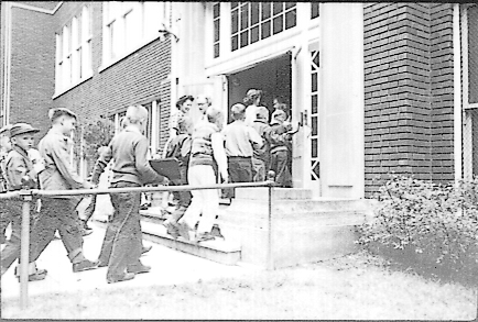 filing into school