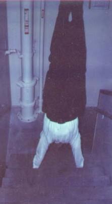 Jed LLNL hand stand stair walk, 1978